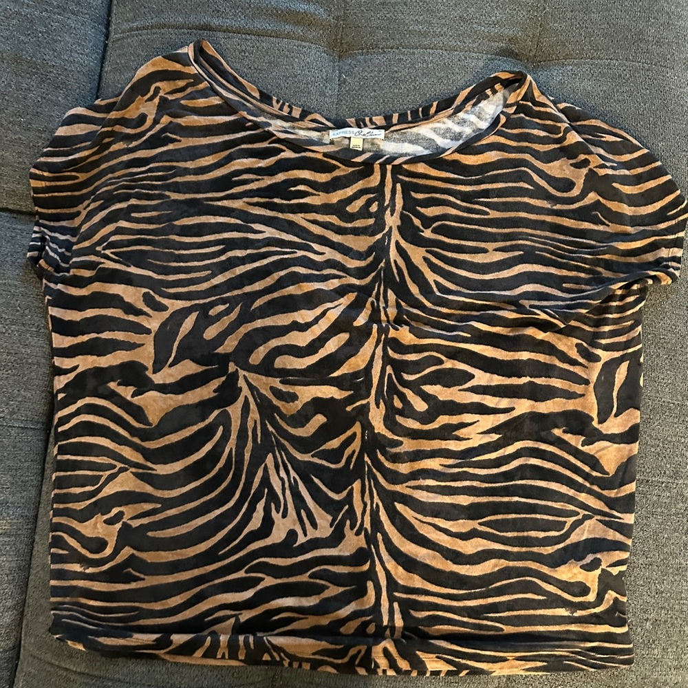 Express Black and Brown Zebra Print Short Sleeve Top